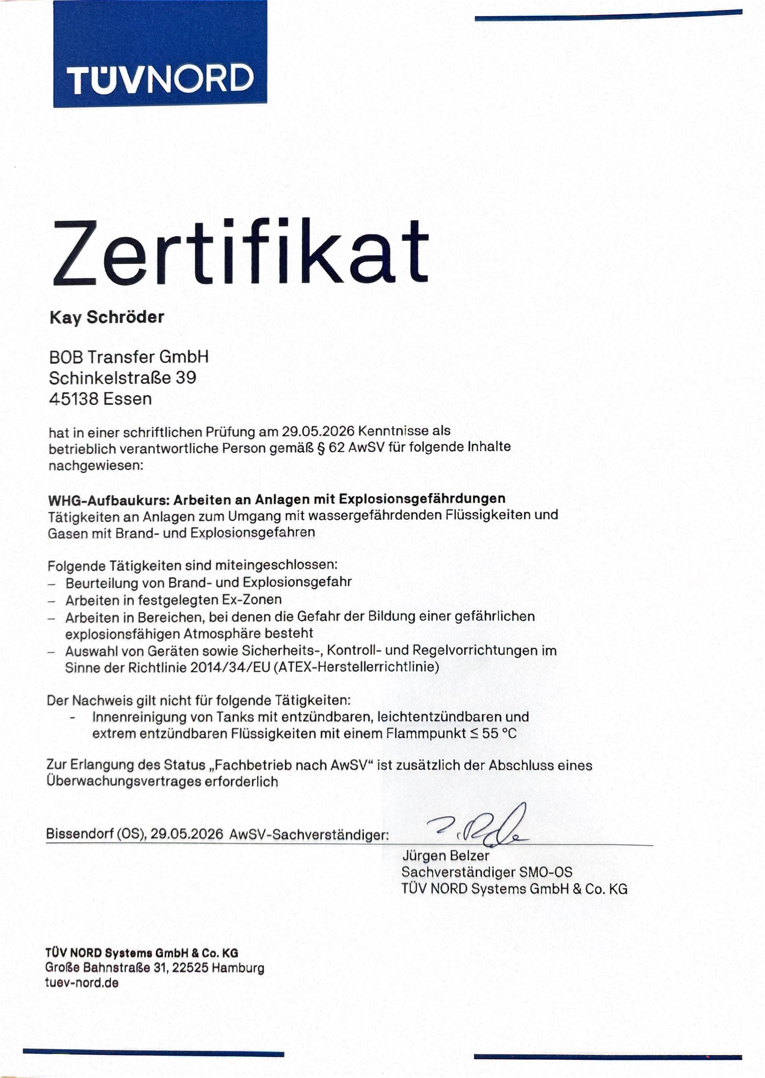Zertifikat WHG-Aufbaukurs